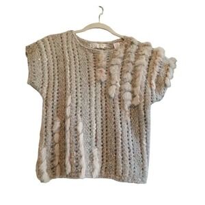 Vintage Nancy Bossio Hand‎ Loomed Sweater S Fur Wool Blend Open Knit 80s Taiwan